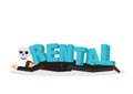 Businessman attacks, fall and collapse by giant lettering Ã¢â¬ÅRentalÃ¢â¬Â. Concept of rental debt crisis, housing problem or